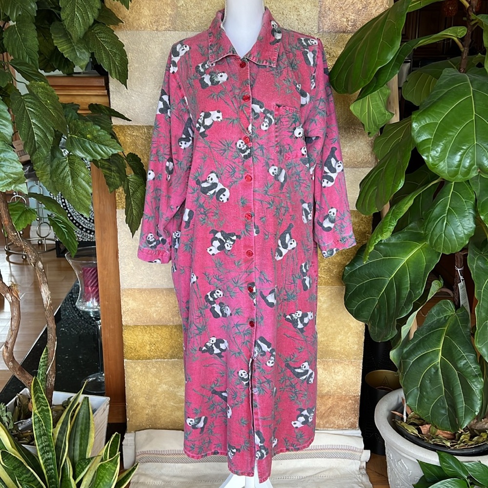 National Wildlife Federation Panda Pj Button Down 100% Cotton Night Gown Dress